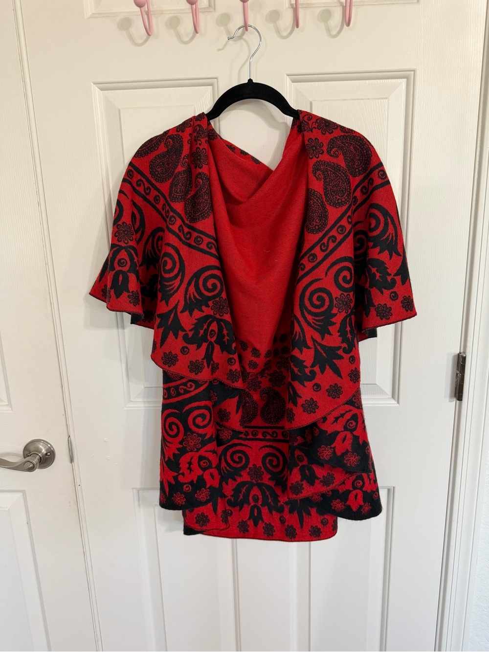 Charlie Paige Red and Black Paisley Overlay Tunic Reversible One Size Cozy